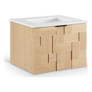 Pemberly Row 24&quot Natural Engineered Stone Wall Mounted Bathroom Vanity