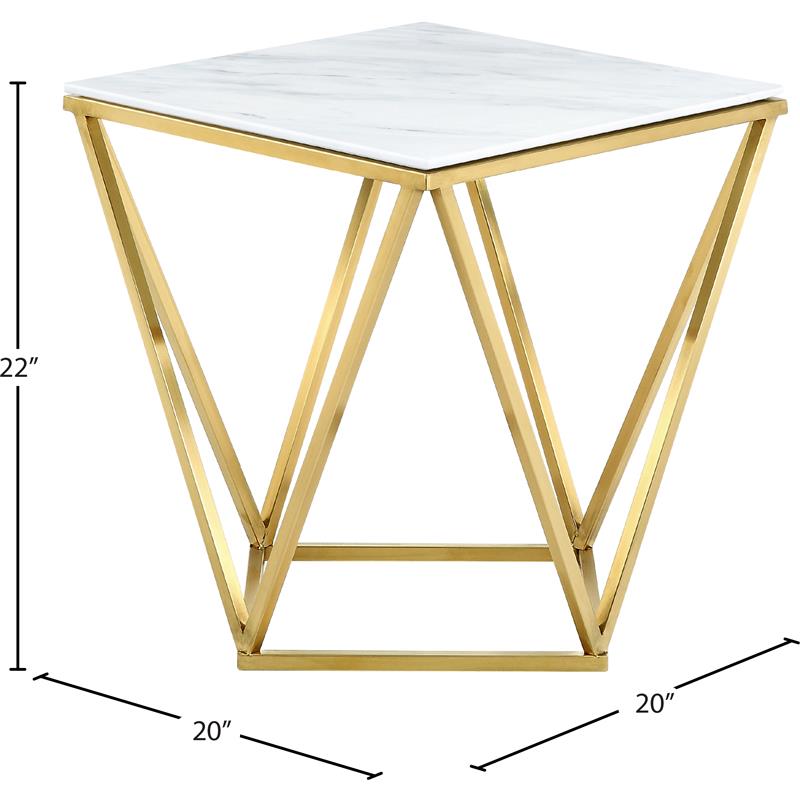 Pemberly Row Genuine Marble End Table in Gold with Stainless Steel Base
