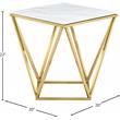 Pemberly Row Genuine Marble End Table in Gold with Stainless Steel Base