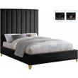 Pemberly Row Contemporary Channel Tufted Rich Velvet Queen Bed in Black