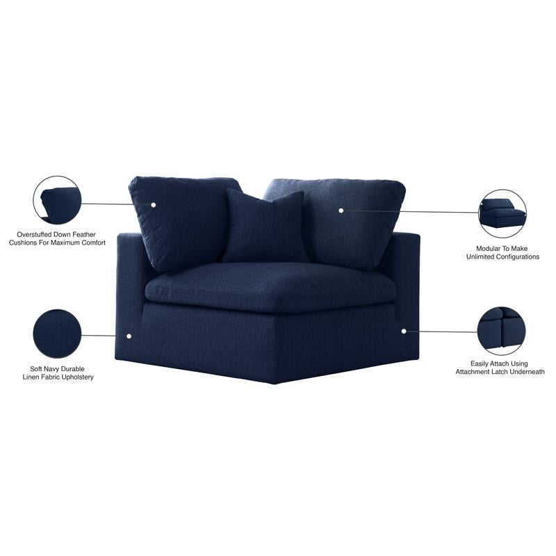 Pemberly Row Contemporary Navy Durable Linen Fabric Deluxe Corner Chair