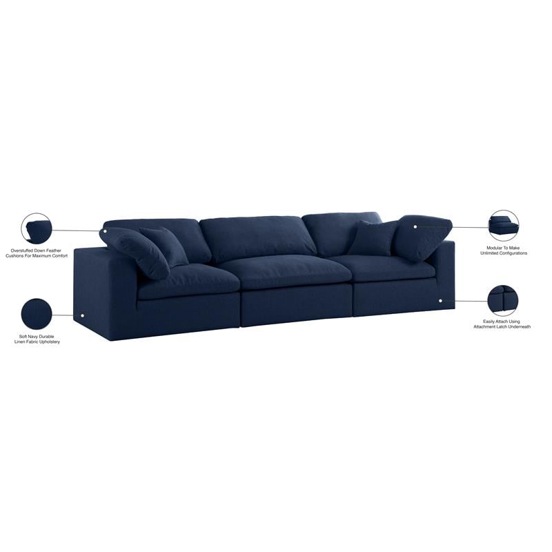 Pemberly Row Contemporary Navy Durable Linen Fabric Deluxe Modular Sofa
