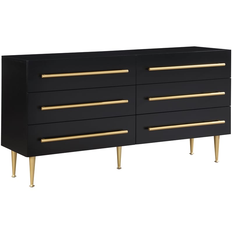 Pemberly Row Contemporary Black Dresser with Gold Metal Legs and Handle