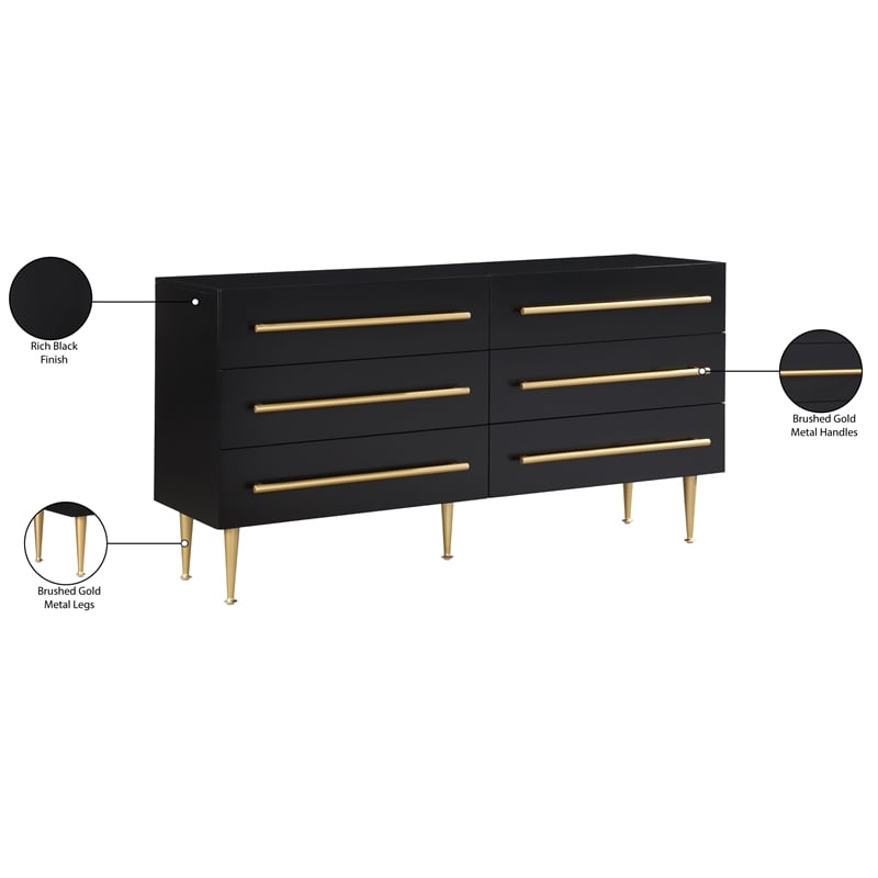 Pemberly Row Contemporary Black Dresser with Gold Metal Legs and Handle