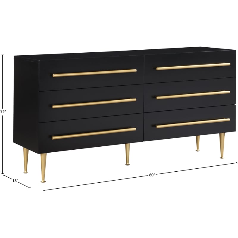 Pemberly Row Contemporary Black Dresser with Gold Metal Legs and Handle