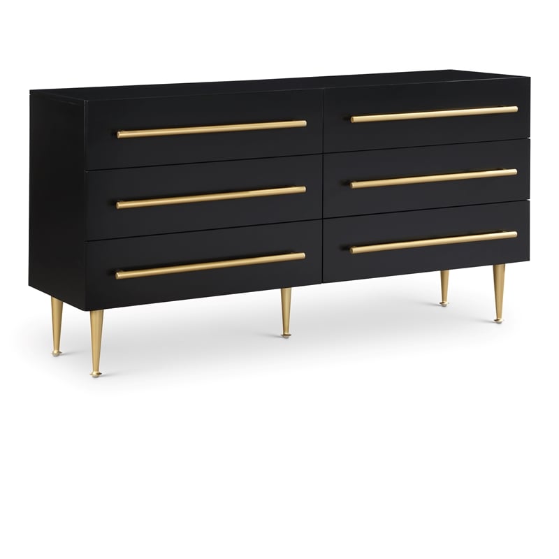 Pemberly Row Contemporary Black Dresser with Gold Metal Legs and Handle