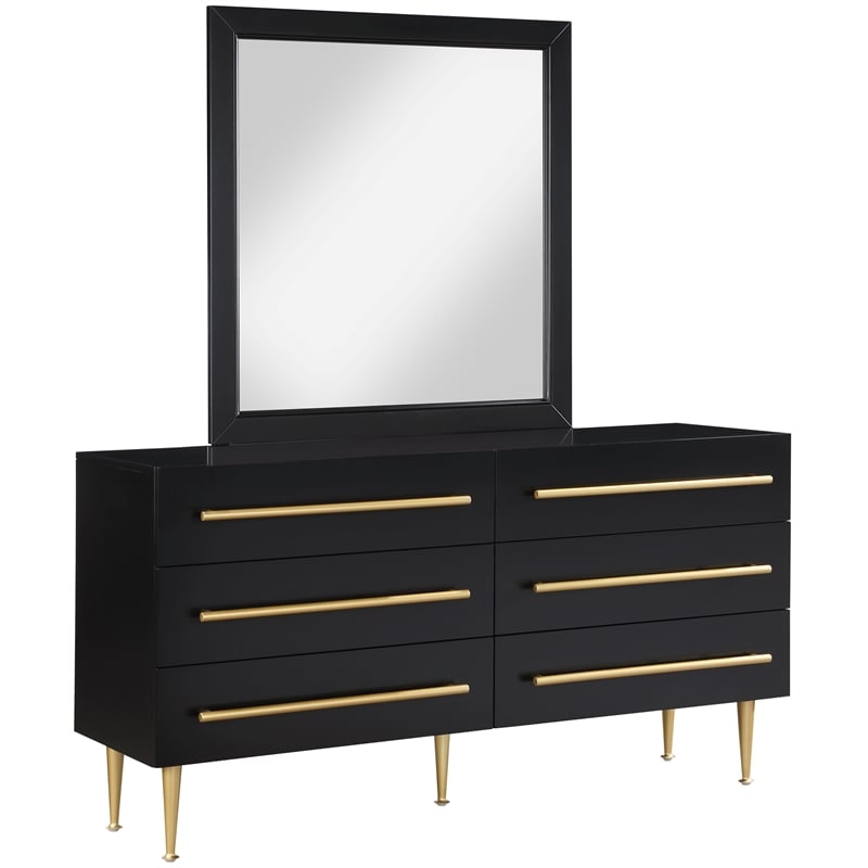 Pemberly Row Contemporary Black Dresser with Gold Metal Legs and Handle