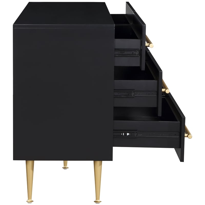 Pemberly Row Contemporary Black Dresser with Gold Metal Legs and Handle