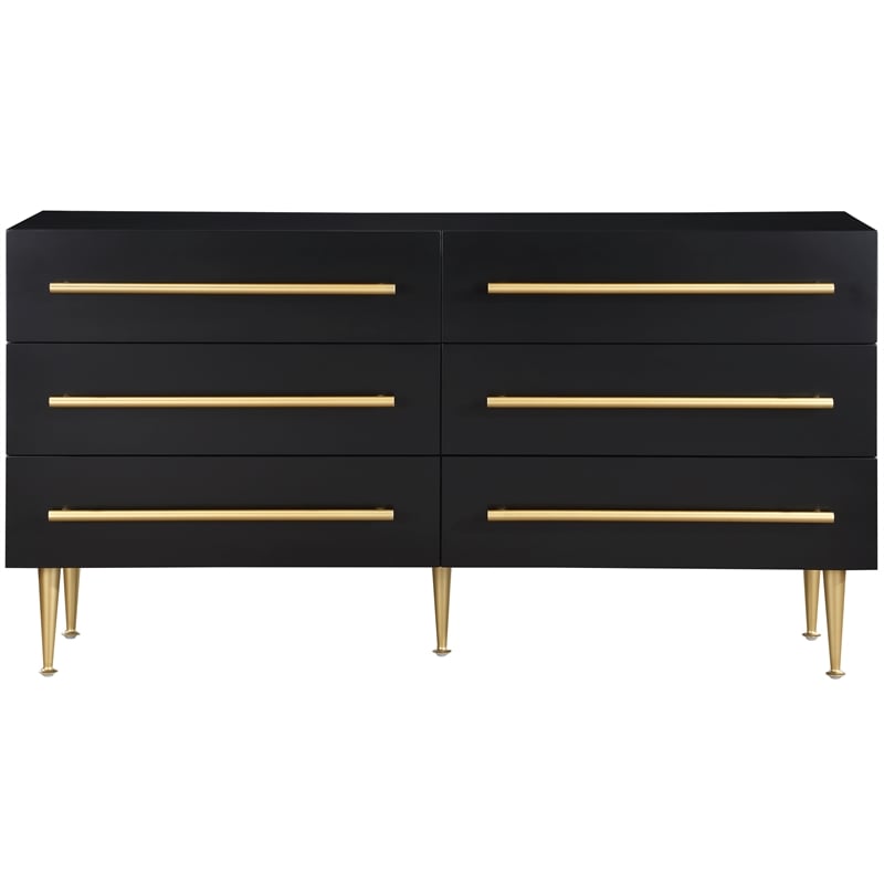 Pemberly Row Contemporary Black Dresser with Gold Metal Legs and Handle