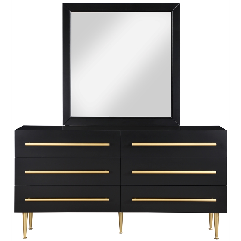 Pemberly Row Contemporary Black Dresser with Gold Metal Legs and Handle
