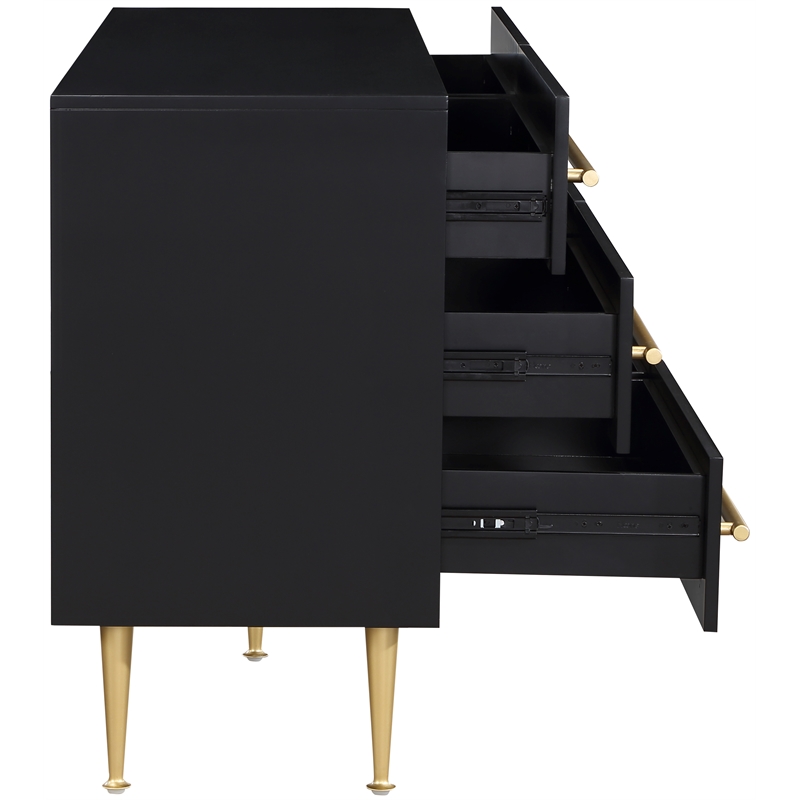 Pemberly Row Contemporary Black Dresser with Gold Metal Legs and Handle