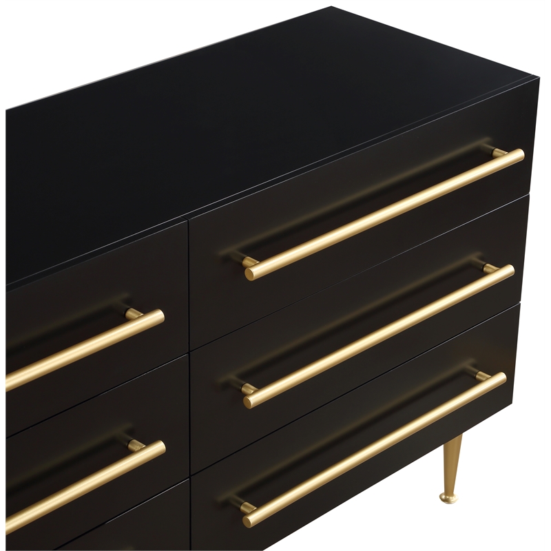 Pemberly Row Contemporary Black Dresser with Gold Metal Legs and Handle