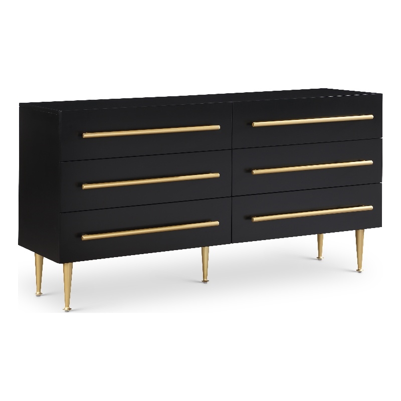 Pemberly Row Contemporary Black Dresser with Gold Metal Legs and Handle