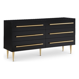 Pemberly Row Contemporary Black Dresser with Gold Metal Legs and Handle