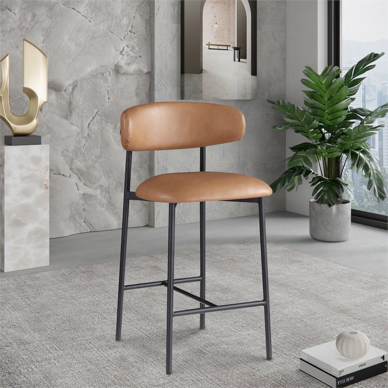 Pemberly Row Contemporary Cognac Vegan Leather Counter Stool (Set of 2)