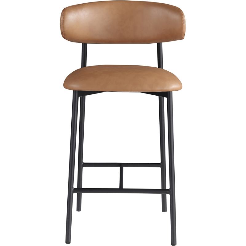 Pemberly Row Contemporary Cognac Vegan Leather Counter Stool (Set of 2)