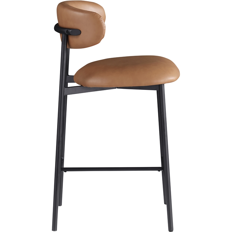 Pemberly Row Contemporary Cognac Vegan Leather Counter Stool (Set of 2)