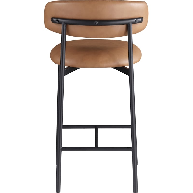 Pemberly Row Contemporary Cognac Vegan Leather Counter Stool (Set of 2)