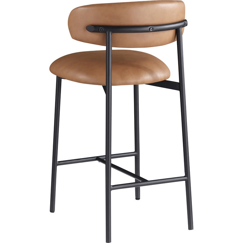 Pemberly Row Contemporary Cognac Vegan Leather Counter Stool (Set of 2)