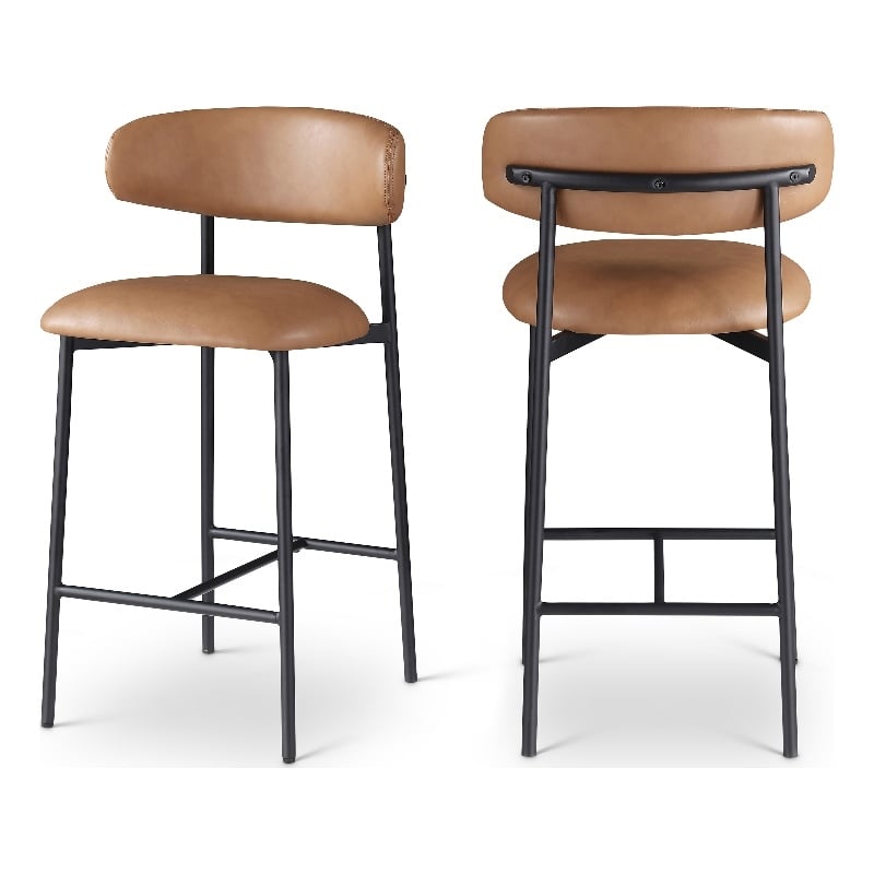 Pemberly Row Contemporary Cognac Vegan Leather Counter Stool (Set of 2)