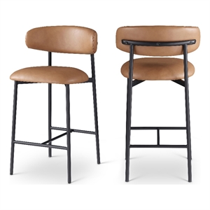 Pemberly Row Contemporary Cognac Vegan Leather Counter Stool (Set of 2)