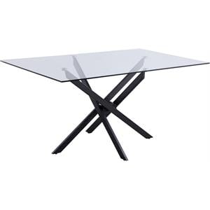 Pemberly Row Contemporary Tempered Glass Top Dining Table in Matte Black