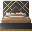 Pemberly Row Rich Velvet Queen Bed in Gray with Gold Metal Design and Base