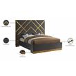 Pemberly Row Rich Velvet Queen Bed in Gray with Gold Metal Design and Base