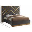Pemberly Row Rich Velvet Queen Bed in Gray with Gold Metal Design and Base