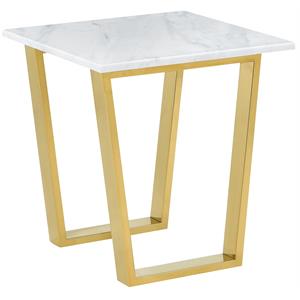Pemberly Row Contemporary Stone End Table in Gold with Stainless Steel Base