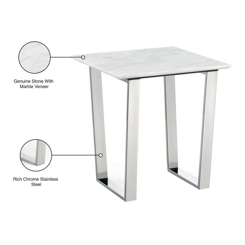 Pemberly Row Contemporary Stone End Table in Chrome with Stainless Steel Base