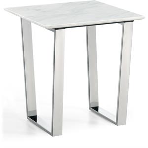Pemberly Row Contemporary Stone End Table in Chrome with Stainless Steel Base
