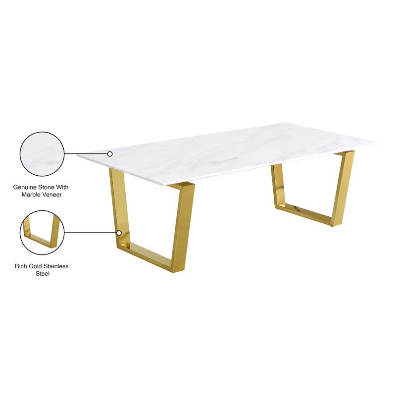 Pemberly Row Contemporary Stone Coffee Table in Gold with Stainless Steel Base