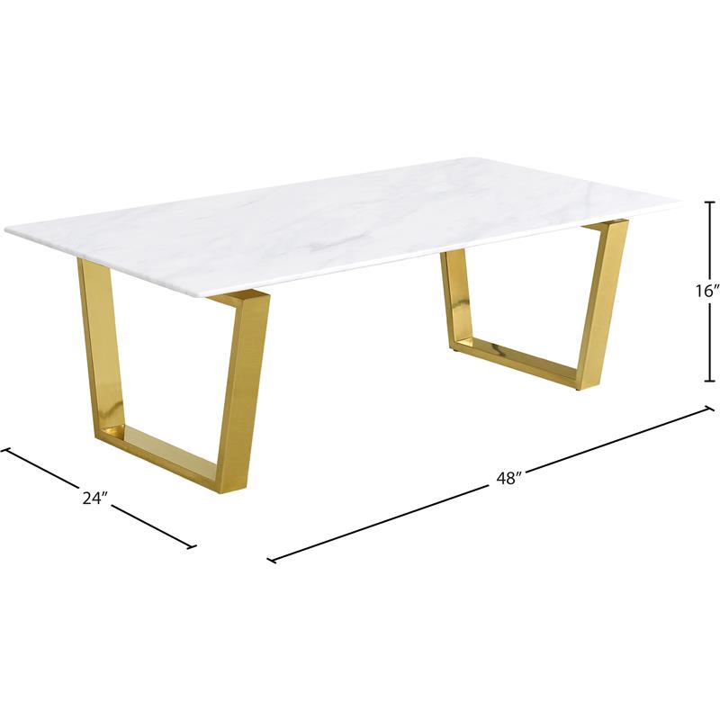 Pemberly Row Contemporary Stone Coffee Table in Gold with Stainless Steel Base