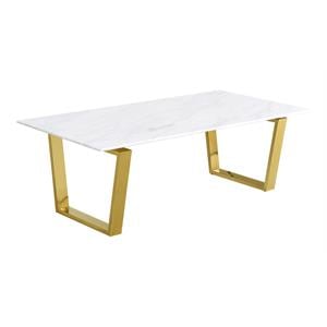 Pemberly Row Contemporary Stone Coffee Table in Gold with Stainless Steel Base