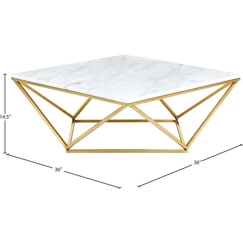 Pemberly Row Contemporary Stone Coffee Table in Gold with Stainless Steel Base