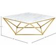 Pemberly Row Contemporary Stone Coffee Table in Gold with Stainless Steel Base