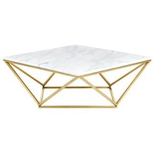 Pemberly Row Contemporary Stone Coffee Table in Gold with Stainless Steel Base