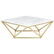 Pemberly Row Contemporary Stone Coffee Table in Gold with Stainless Steel Base