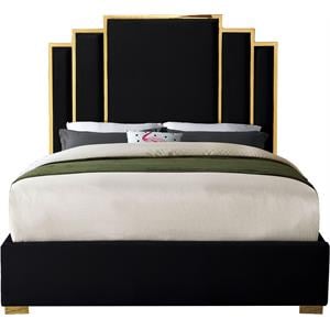 Pemberly Row Contemporary Black Velvet King Bed with Gold Metal Frame and Legs