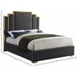 Pemberly Row Contemporary Gray Velvet Queen Bed with Gold Metal Frame and Legs