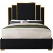 Pemberly Row Contemporary Black Velvet Queen Bed with Gold Metal Frame and Legs
