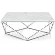 Pemberly Row Contemporary Stone Coffee Table in Chrome with Stainless Steel Base