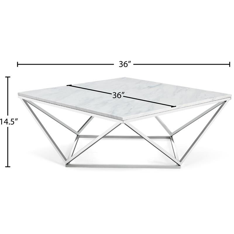 Pemberly Row Contemporary Stone Coffee Table in Chrome with Stainless Steel Base