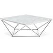 Pemberly Row Contemporary Stone Coffee Table in Chrome with Stainless Steel Base