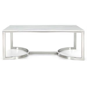 Pemberly Row Contemporary Stone Coffee Table in Chrome with Stainless Steel Base
