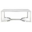 Pemberly Row Contemporary Stone Coffee Table in Chrome with Stainless Steel Base