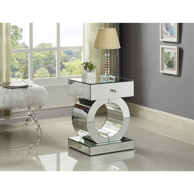Pemberly Row Contemporary Mirrored End Table - 17.5