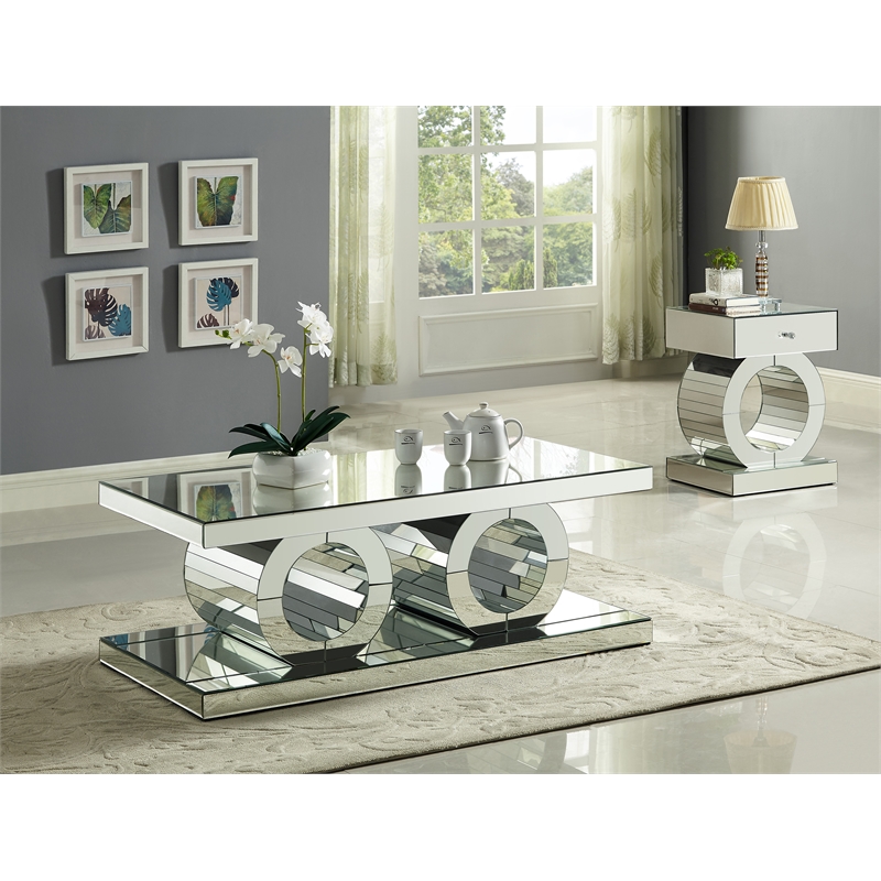 Pemberly Row Contemporary Mirrored End Table - 17.5
