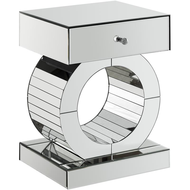 Pemberly Row Contemporary Mirrored End Table - 17.5